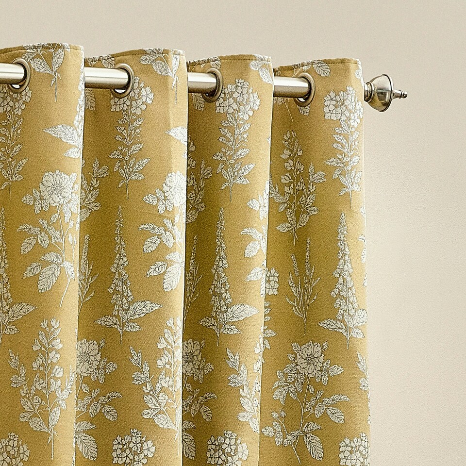 image 1 of Wylder Floral Jacquard Gold Eyelet Curtains 229 x 137cm
