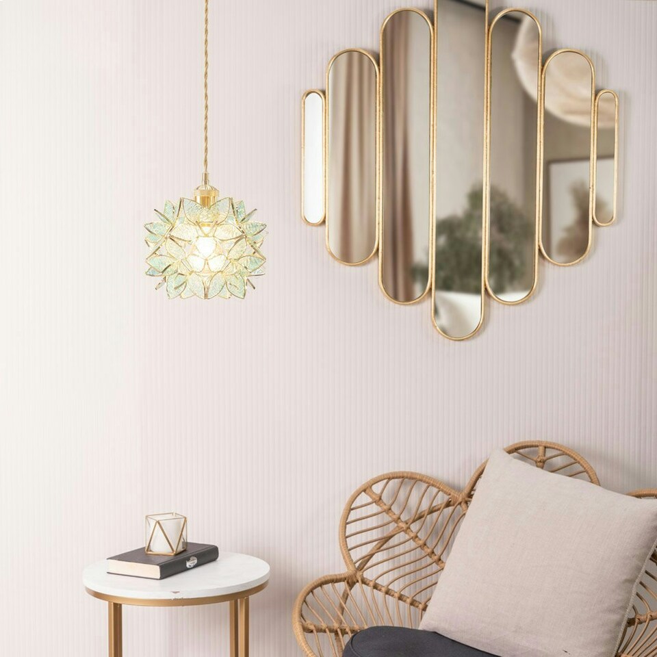 image 1 of ValueLights Reine Easy Fit Glass Flower Pendant Ceiling Light Shade / Table Lampshade - Aqua - Bulb Included