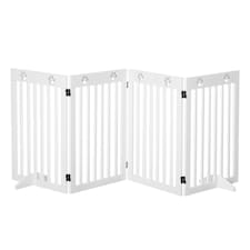 PawHut Pet Gate Foldable Fence Freestanding Dog Barrier w/ Support Feet White