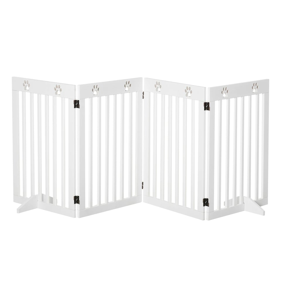 image 1 of PawHut Pet Gate Foldable Fence Freestanding Dog Barrier w/ Support Feet White