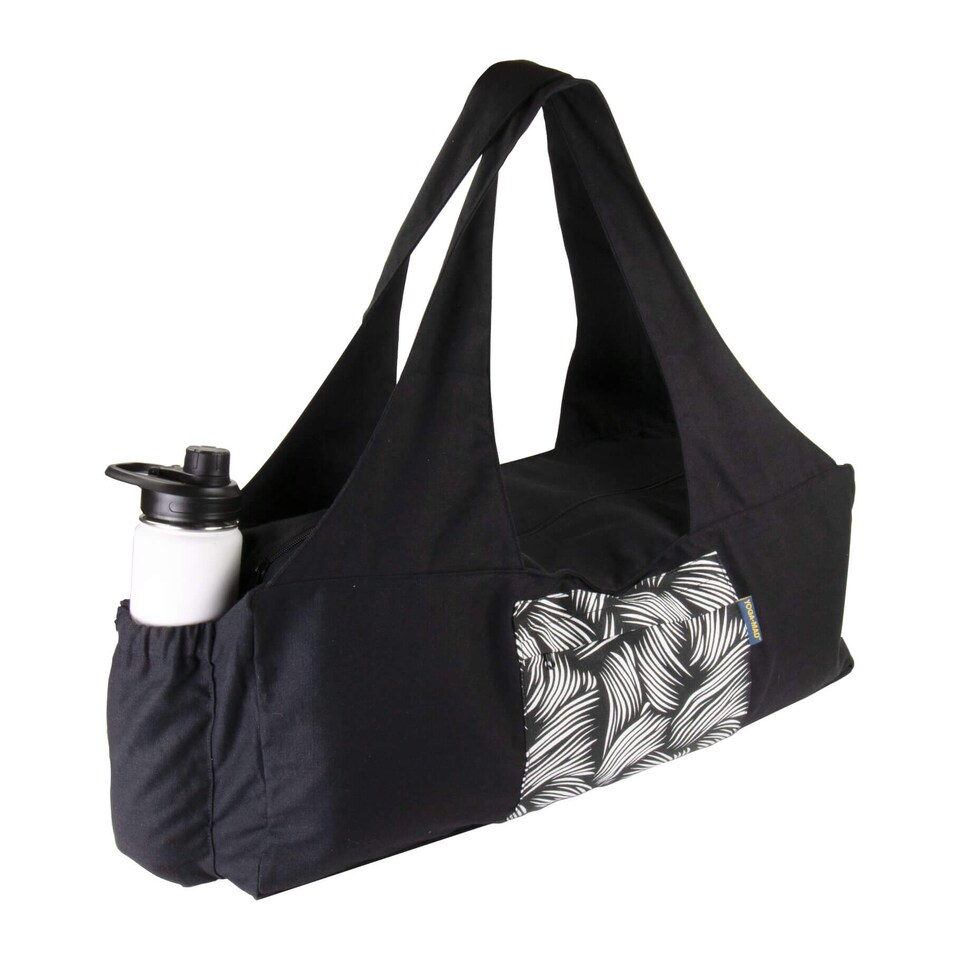 image 1 of Fitness Mad Deluxe Yoga Kit Bag with Water Bottle Holder, 100% Cotton, Waterproof Lining, Extra-Wide Zipper (77cm x 20cm x 24cm) - Black | Black | Black | 77cm (L) x 20cm (W) x 24cm (H)