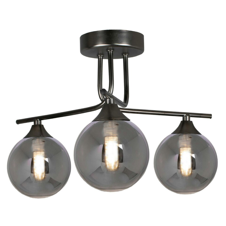 image 1 of Carney Gun Metal Smoked 3 Light Semi Flush Ceiling Light