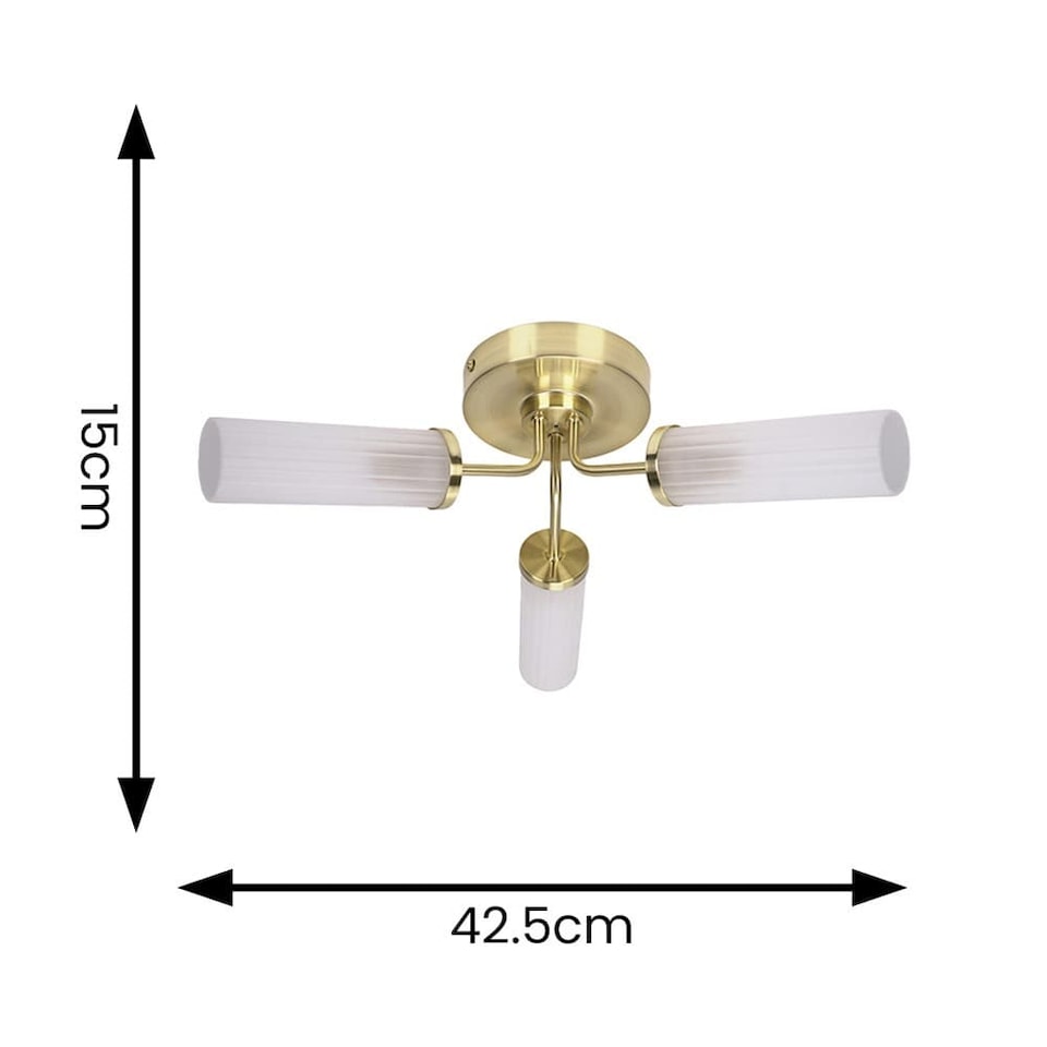 image 1 of ValueLights Canya Gold 3 Way IP44 Reeded Glass Ceiling Light | Gold
