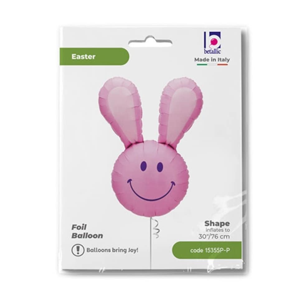 image 1 of Pink Smiley Bunny Easter Helium Foil Giant Balloon 76cm / 30 in