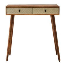 Interiors by Premier Acacia Wood Console Table with Embossed Drawers, Travel-Inspired 2 Drawer Entryway Table Brown