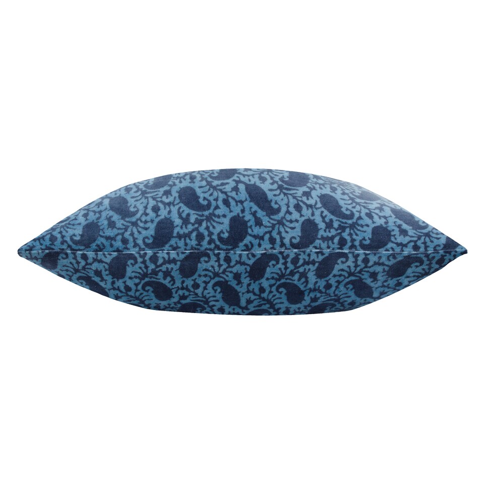 image 1 of Paoletti Boteh Printed Velvet Cushion, True Blue/Navy, 40 x 60cm