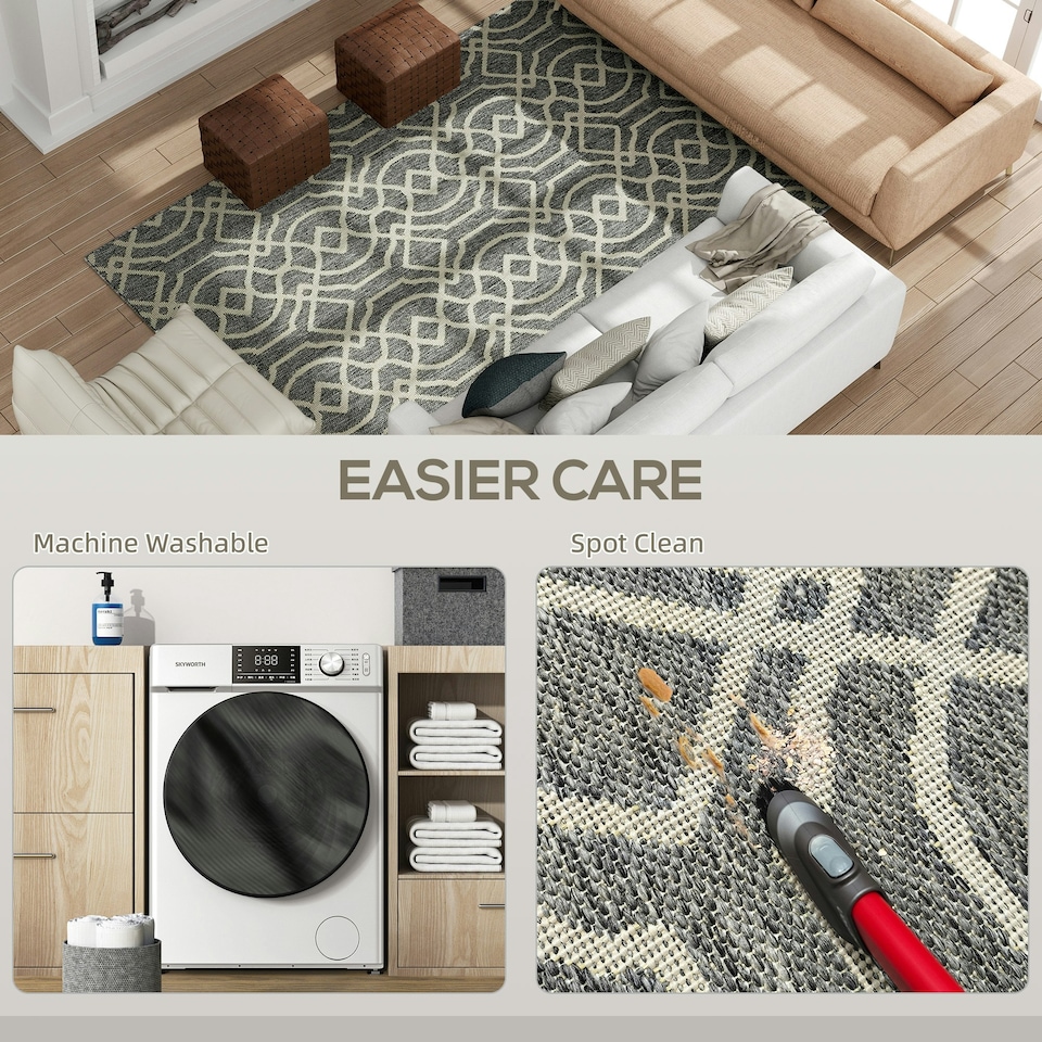 image 1 of HOMCOM Easy-Cleaning Machine Washable Rug for Patio, Garden, Grey Grey