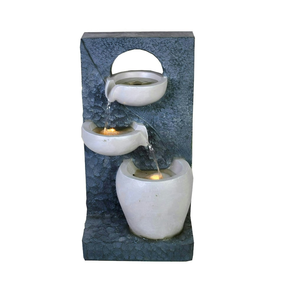 image 1 of Primrose Solar Two Tone Pouring Bowls Tiered Water Feature with Lights 48cm