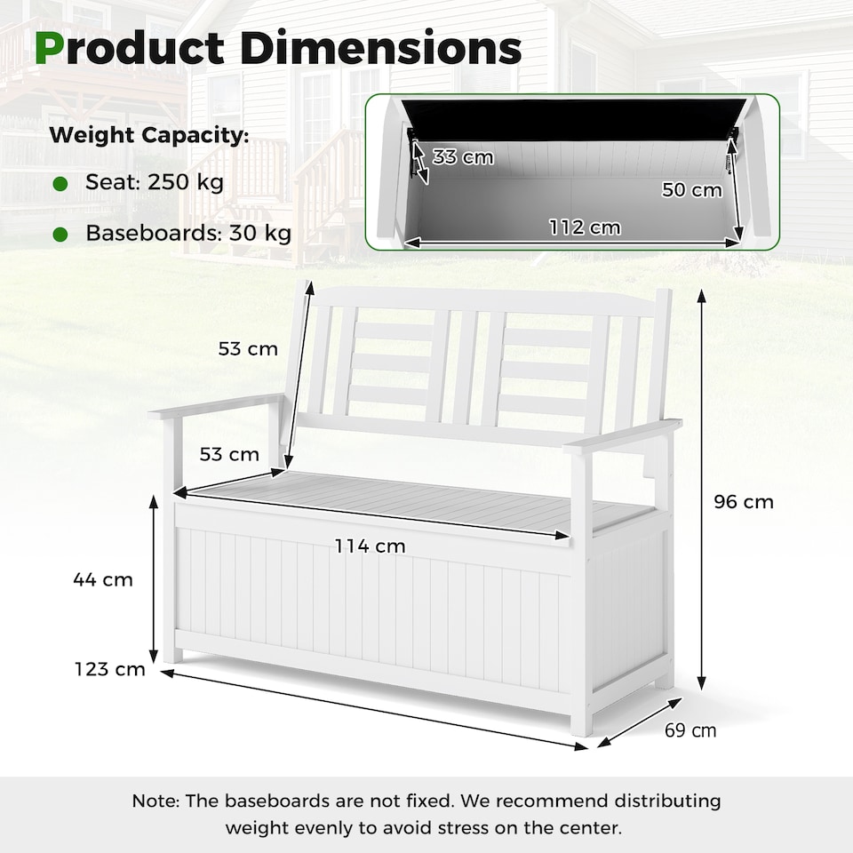 image 1 of COSTWAY 185L Patio Storage Bench Solid Wood Storage Loveseat with Backrest