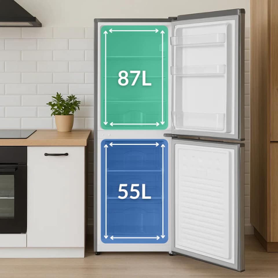 image 1 of HYE 50-50 Freestanding Fridge Freezer, 142 Litre, 48cm, Silver - RF01FF142S01