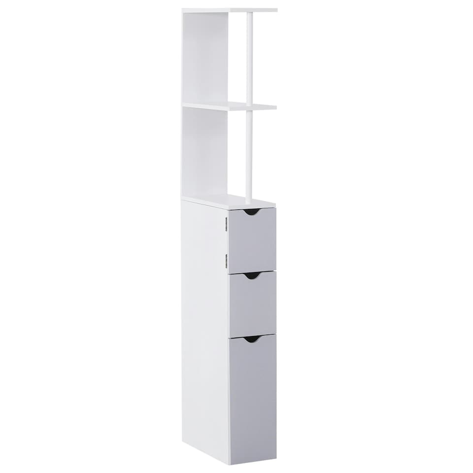 image 1 of HOMCOM Tall Bathroom Storage Cabinet with Shelf and Drawers, White, Grey
