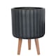 image 1 of Modern Ribbed Black Cylinder Planter on Legs, Round Pot Plant Stand Indoor D24 H32 cm, 7.6 ltrs Cap.
