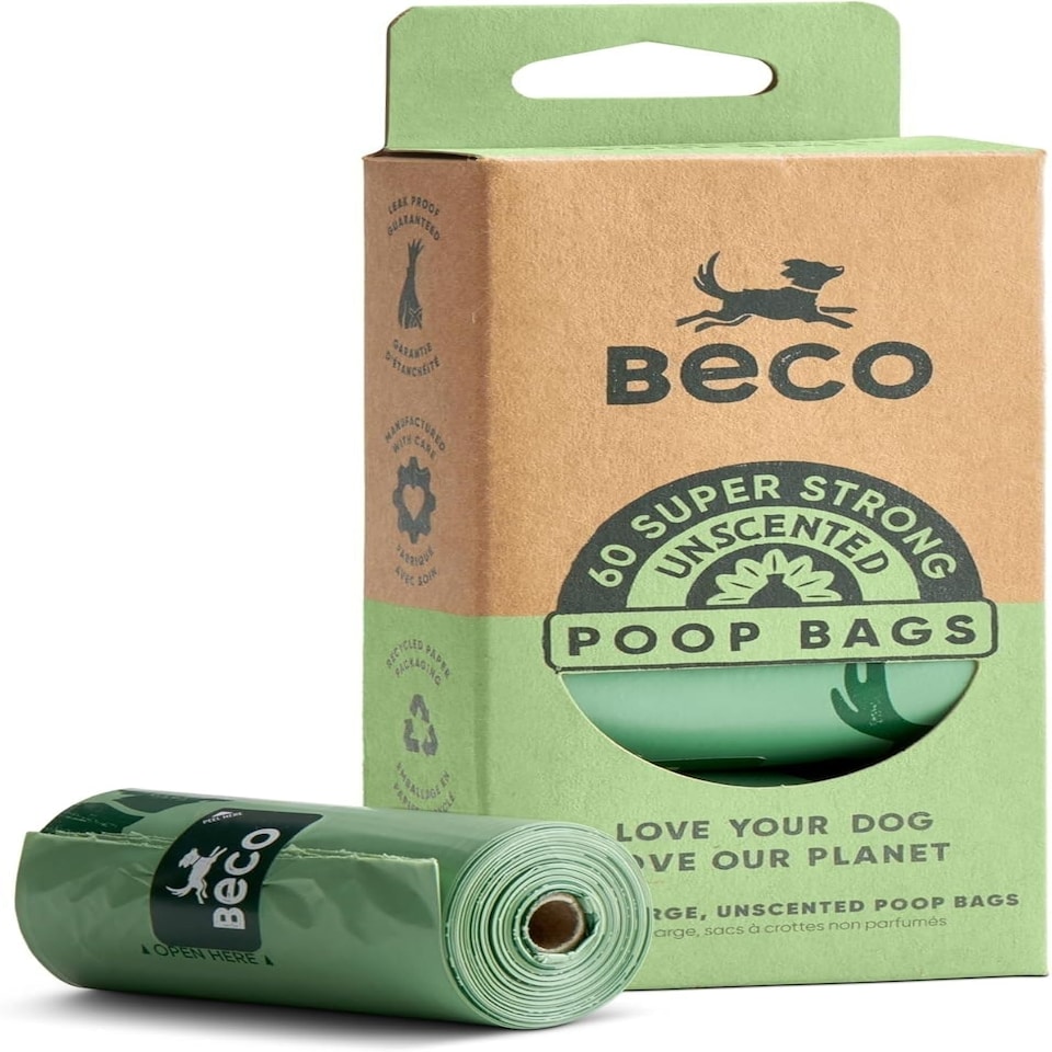 image 1 of Beco Strong & Large Dog Poop Bags 60 Bags (4 Rolls of 15) Unscented Dispenser Compatible