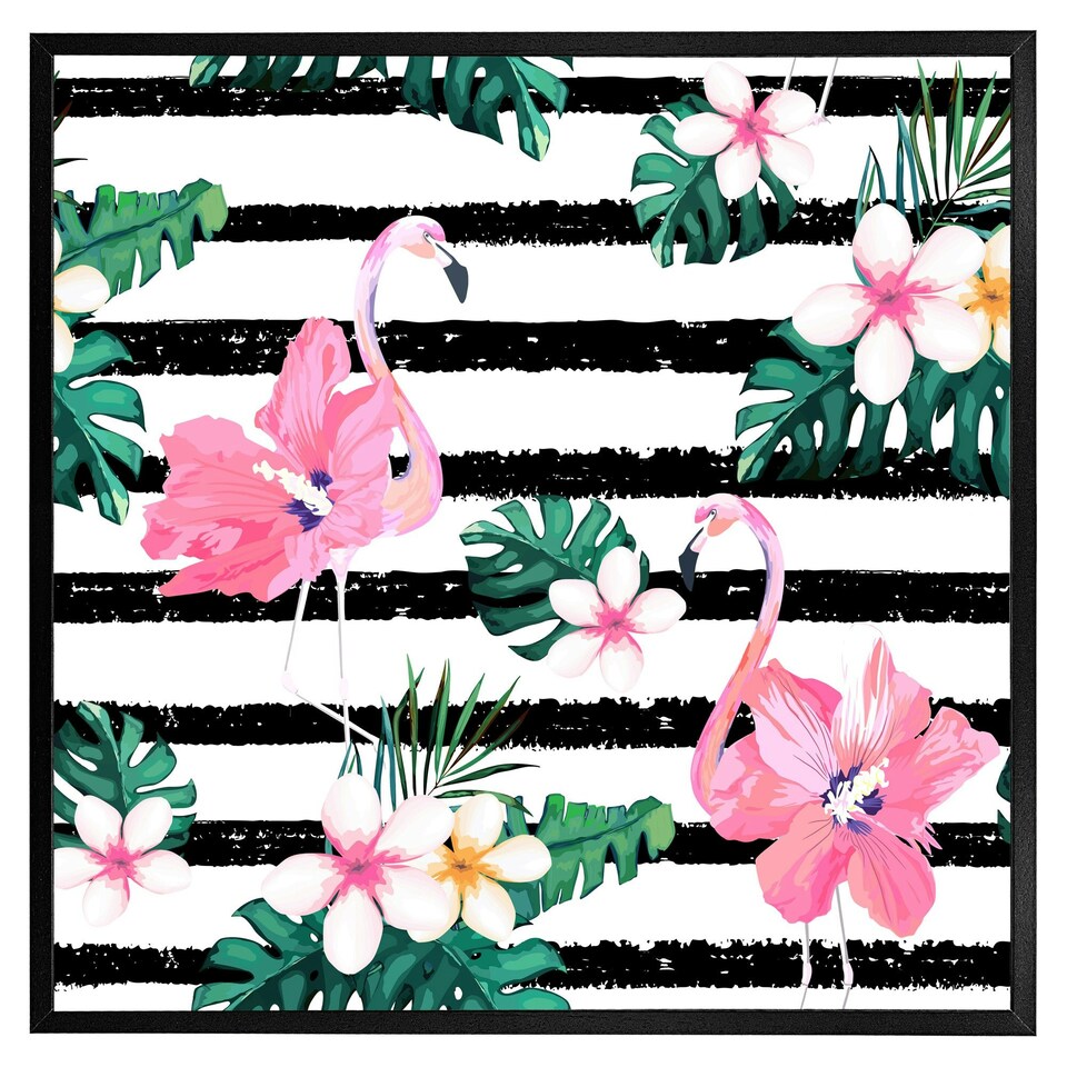 image 1 of Floral flamingos (Picutre Frame) White | XS