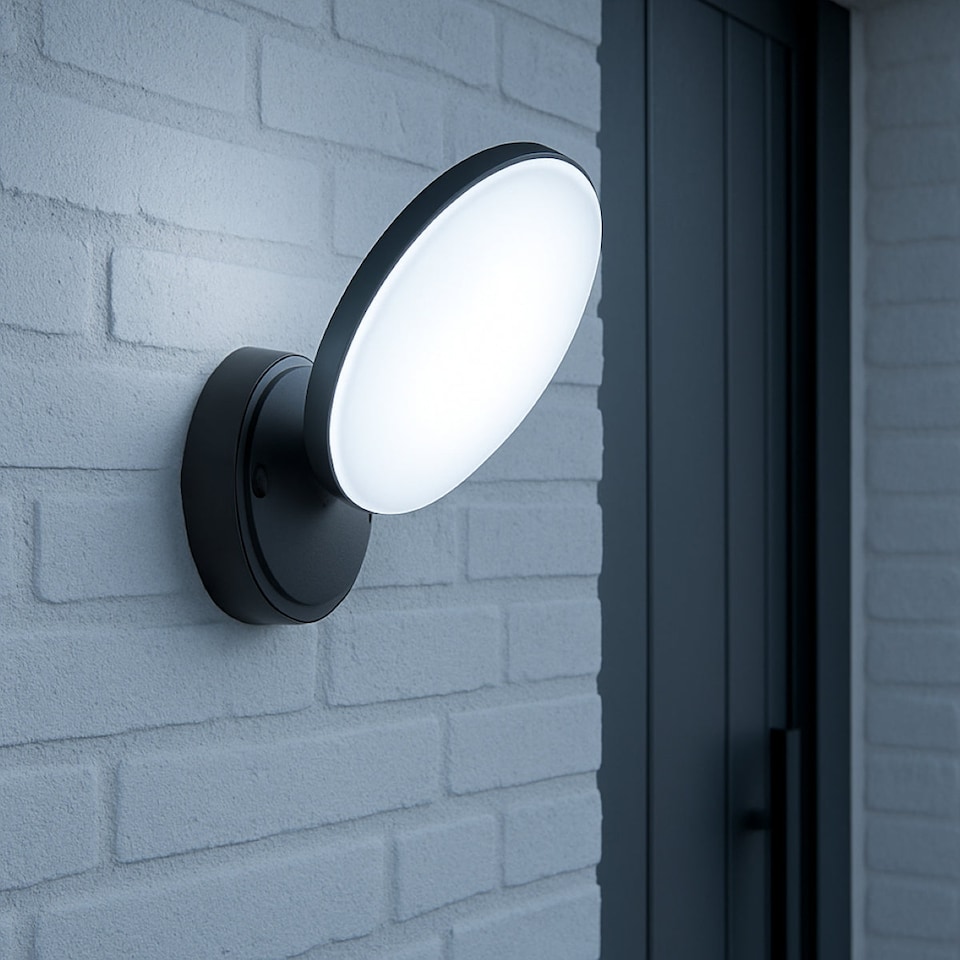 image 1 of CGC EZRA Slim Round Black LED Outdoor Wall Light 10W 1000lm 4000K Natural White LED