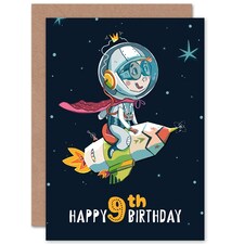 Space Rocket Astronaut Age 9 Year Old Child Kids 9th Birthday Card