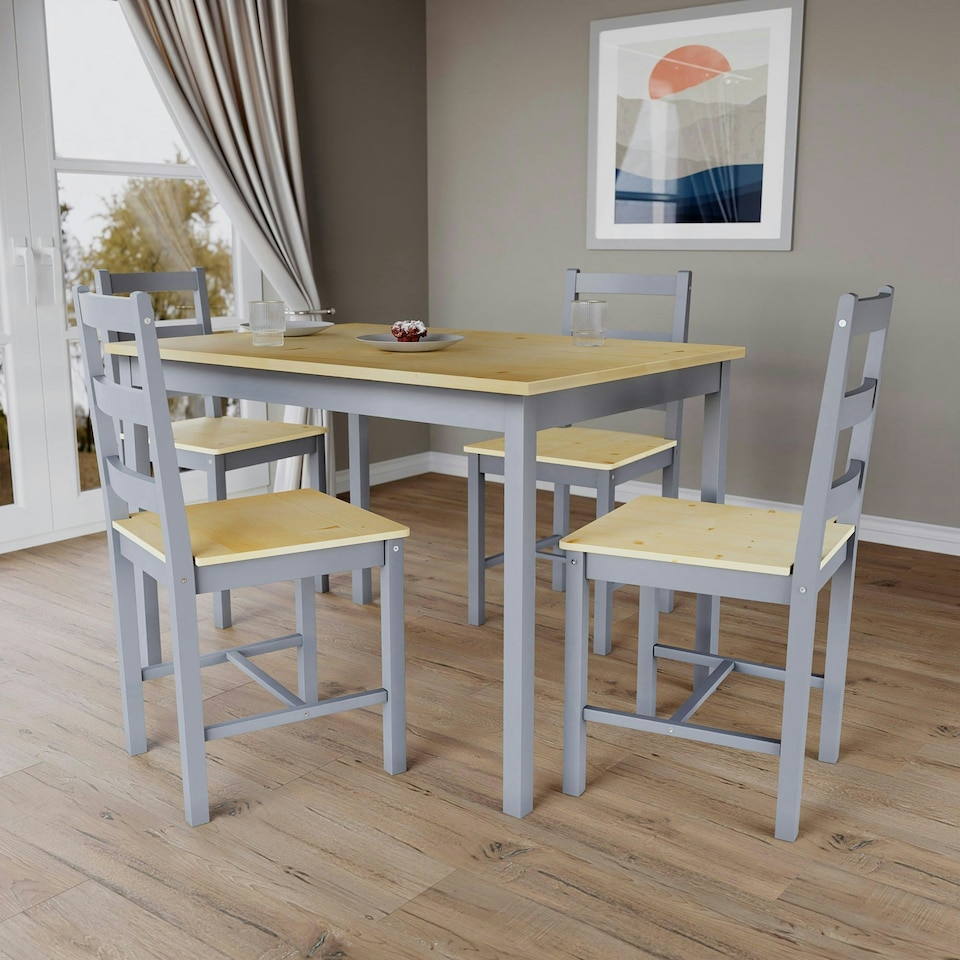 image 1 of Vida Designs Yorkshire 4 Seater Dining Set 5 Piece Table & Chairs, Grey & Pine