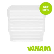 Wham Clip 5x 13.2L Square Plastic Storage Boxes with Clip Lock Lids. Ideal for Home, Office, Toys & More - Clear/Clear | Clear | 5