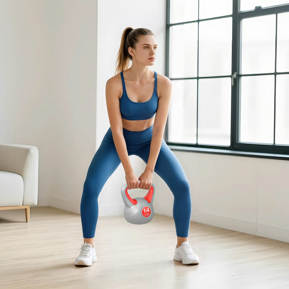 image 1 of SPORTNOW Kettle Bell with Handle for Home Gym | Red | 14