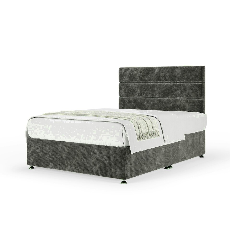 Charcoal Chenille No Drawer Divan Base and Milan Headboard Single