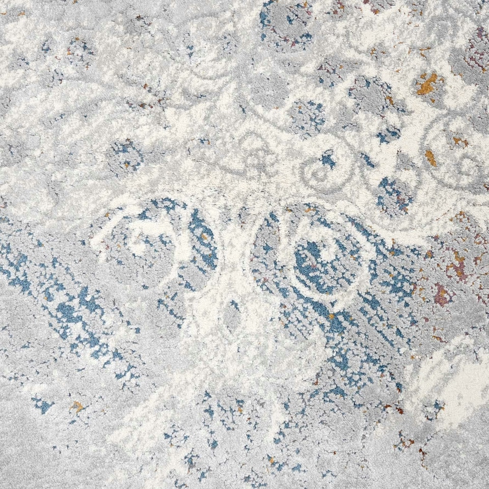 image 1 of KUKOON Silver Multicolour Distressed Floral Medallion Area Rug 80cm x 150cm Grey