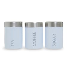 Interiors By Premier Elegant Design White Enamel Tea Coffee And Sugar Set, Durable Design Tea Coffee And Sugar Set For Kitchen