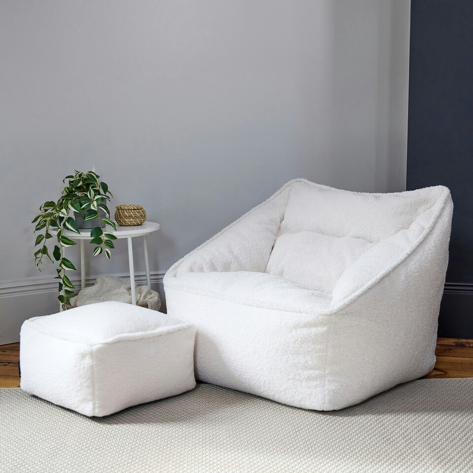 image 1 of icon Natalia Borg Adults Bean Bag Armchair and Pouffe, Ready Filled Large Beanbag and Footstool Natural Beige Cream