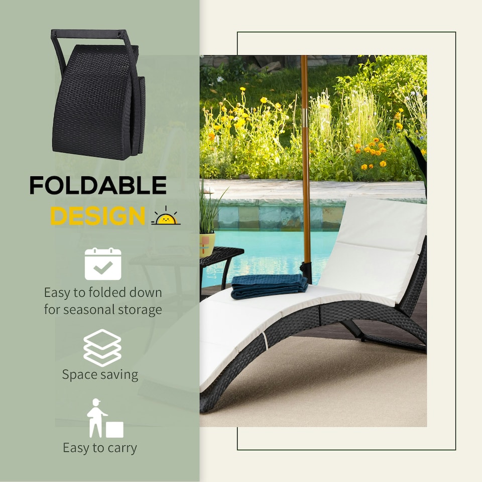 image 1 of Outsunny Garden Rattan Sun Lounger Foldable Patio Chaise Chair Black