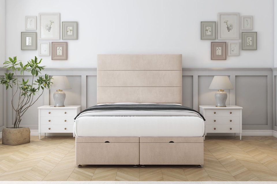 image 1 of Sloomy Texas Sand Naples Ottoman Bed With Mattress With 54" Floor Standing Headboard 6' Super King