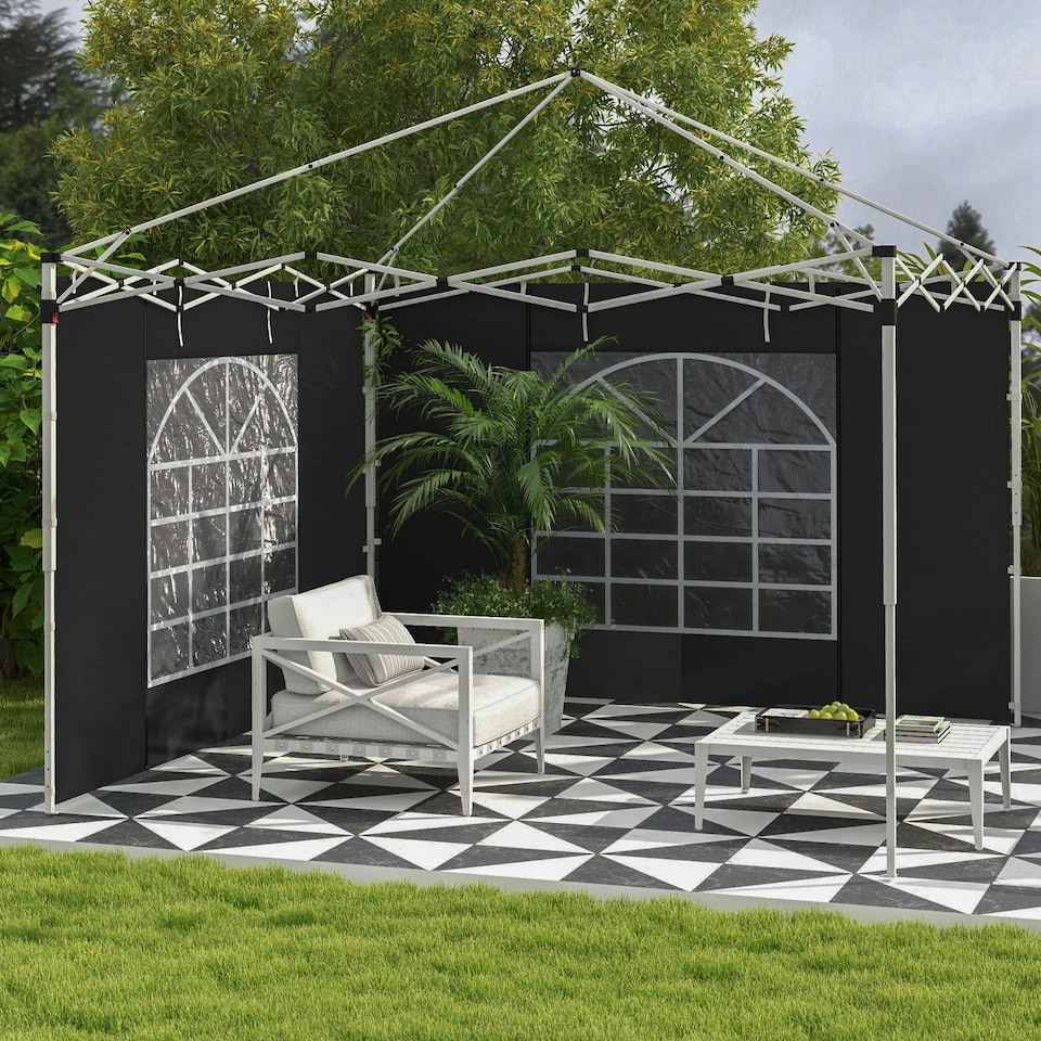 image 1 of Outsunny 3x3(m) or 3x6m Pop Up Gazebo Side Panels Replacement, 2 Pack, Black