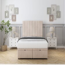Sloomy Langston Sand Naples Ottoman Bed With Mattress With 54" Floor Standing Headboard 4'6 Double