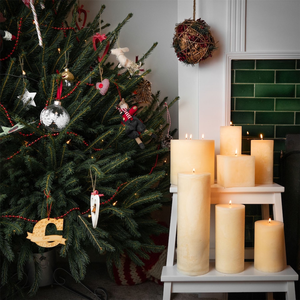 image 1 of Nicola Spring Square Vanilla Pillar Candles - 90 Hours - Cream - Pack of 3 | Cream | Beige