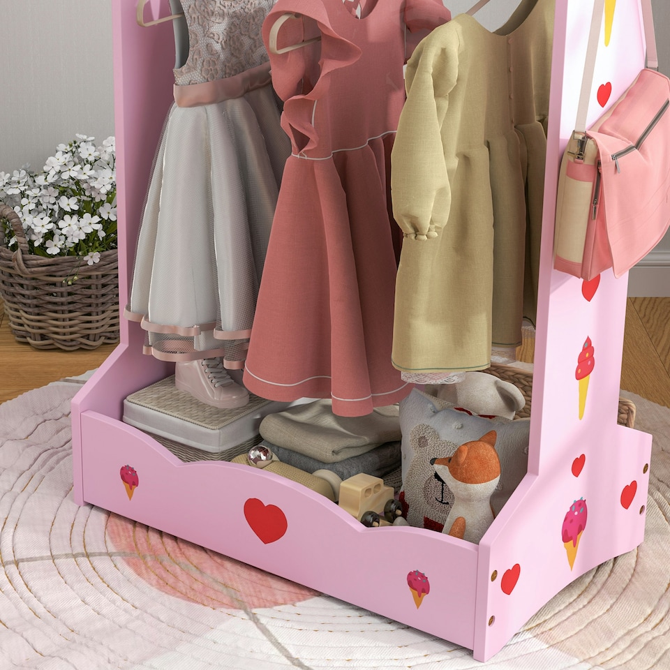 image 1 of AIYAPLAY Kids Clothes Rail w/ Storage Shelves for Bedroom, Nursery, Pink