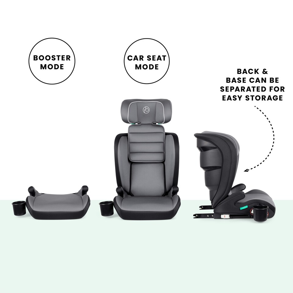 image 1 of Oracle i-Size ISOFIX Booster Seat for Car, 100-150cm (Group 2/3, Approx. 4-12 Years), Convertible High Back to Backless, Enhanced Safety & Comfort (Dark Grey)