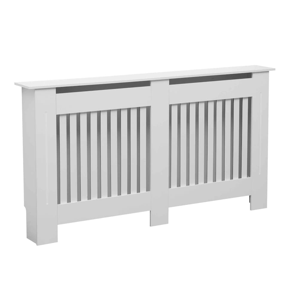image 1 of Large White Wooden Slatted Grill Radiator Cover MDF Cabinet