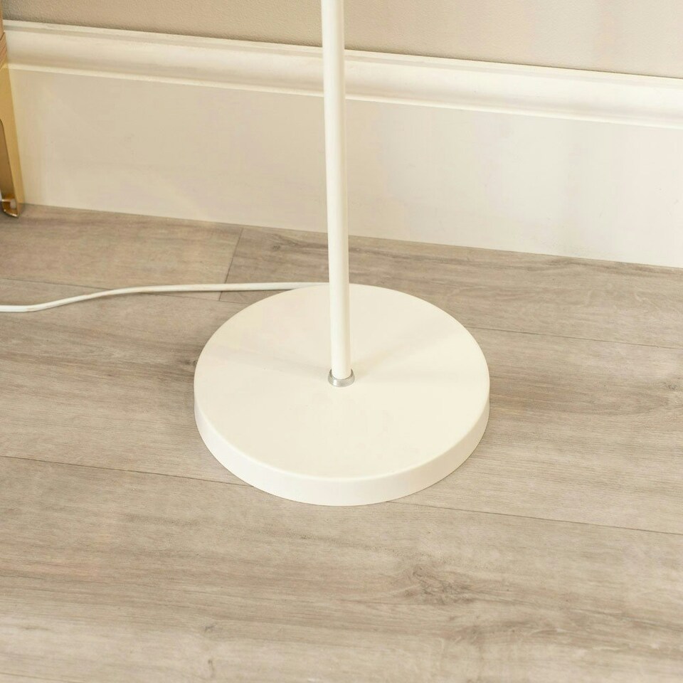 image 1 of ValueLights Woody White Metal Dome Shade Wooden Base Freestanding Floor Lamp