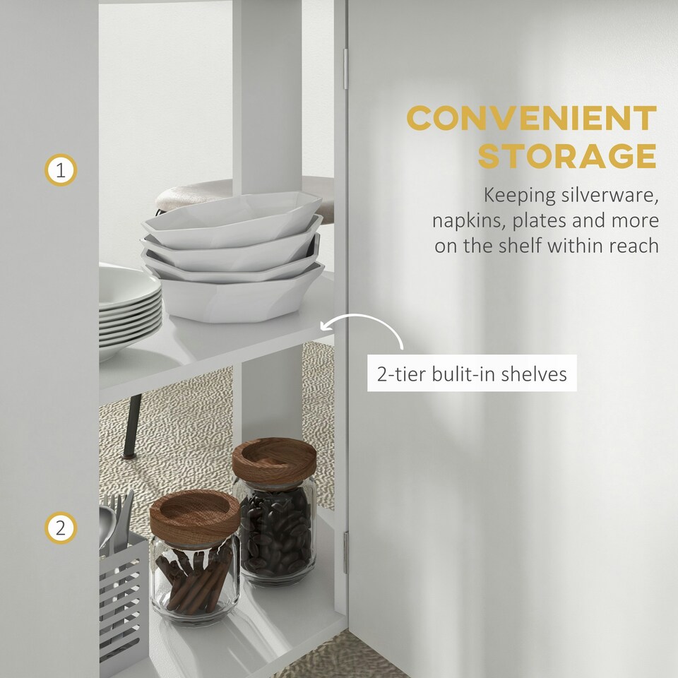 image 1 of HOMCOM Folding Dining Table for Small Spaces with 2-tier Shelves White