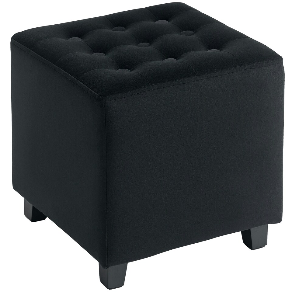 image 1 of HOMCOM Square Footstool Small Ottoman with Wood Legs for Bedroom Blue