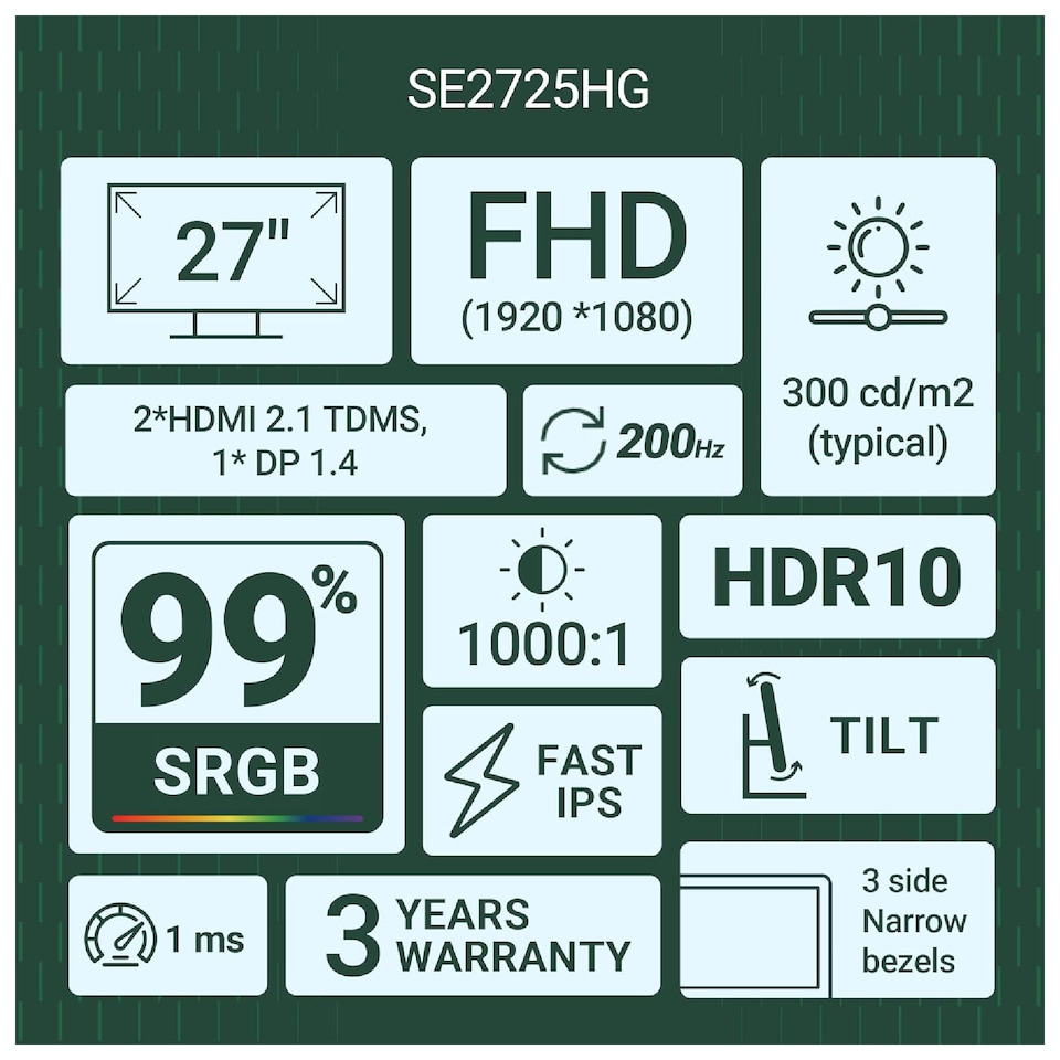 image 1 of Dell SE2725HG 27-Inch IPS Full HD 200Hz 1ms Freesync Premium Gaming Monitor