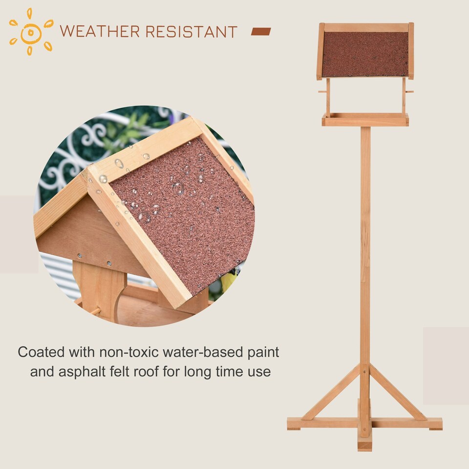 image 1 of PawHut Wooden Bird Feeder w/ Cross-shaped Support Feet Weather Resistant Roof