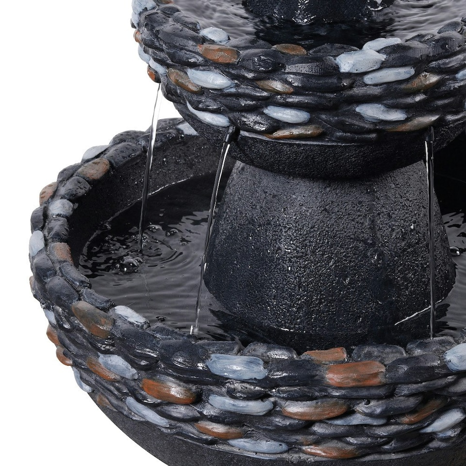 image 1 of Teamson Home Garden Outdoor Water Feature, 3-Tier Pedestal Water Fountain, Dark Grey Stone Finish