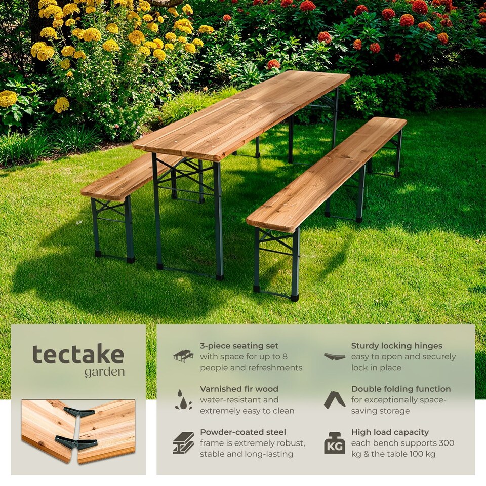 image 1 of Dining Table and Bench Set Ralf - 2 benches, foldable, durable, stable