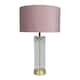 image 2 of ValueLights Clear Tube and Gold Metal Bedside Table Lamp with a Blush Pink Velvet Shade - LED Bulb Included