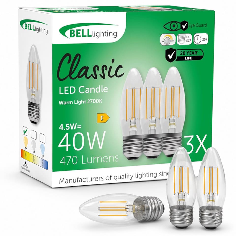 image 1 of BELL Lighting E27 Edison Screw Dimmable LED Filament Candle Warm White 2700K