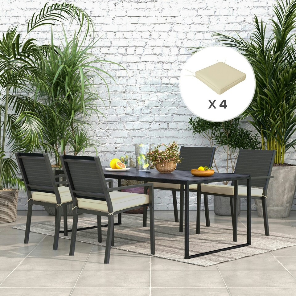 image 1 of Outsunny Set of 4 Outdoor Seat Cushion with Ties, for Patio Furniture, Beige 