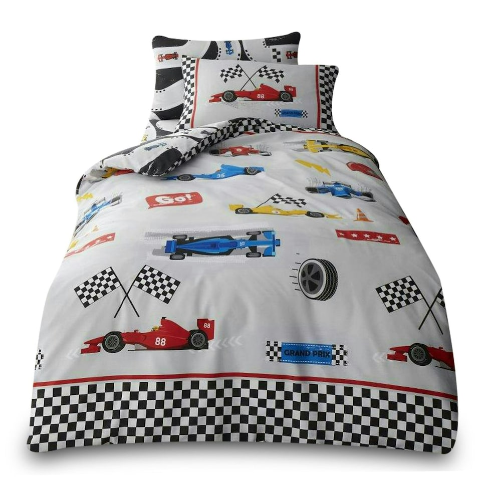 image 1 of VELVETIO Racing Cars Duvet Cover Set Luxury Polycotton Kids Beddings Grey | Single