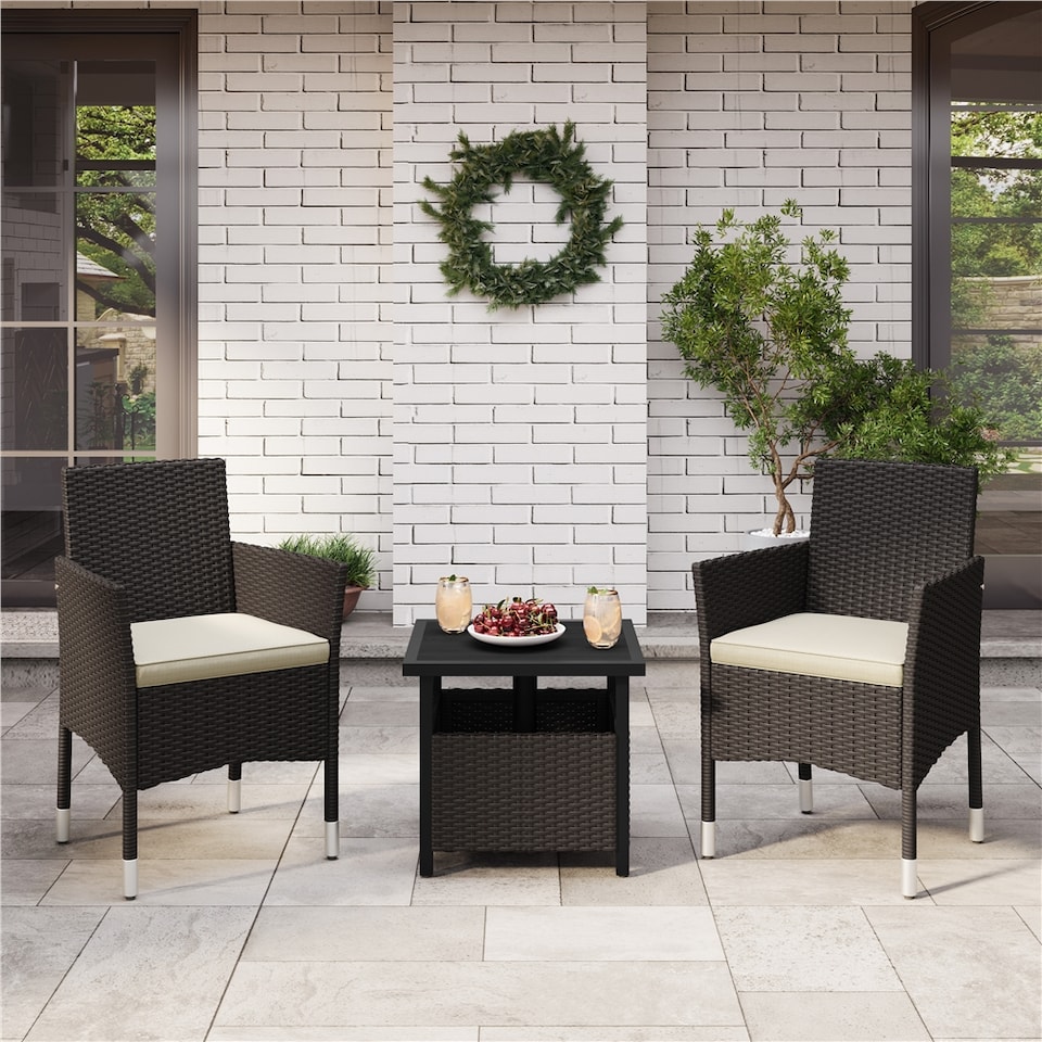 image 1 of Yaheetech Set of 2 Patio PE Rattan Chairs-Brown&Beige | Multi | Brown&Beige