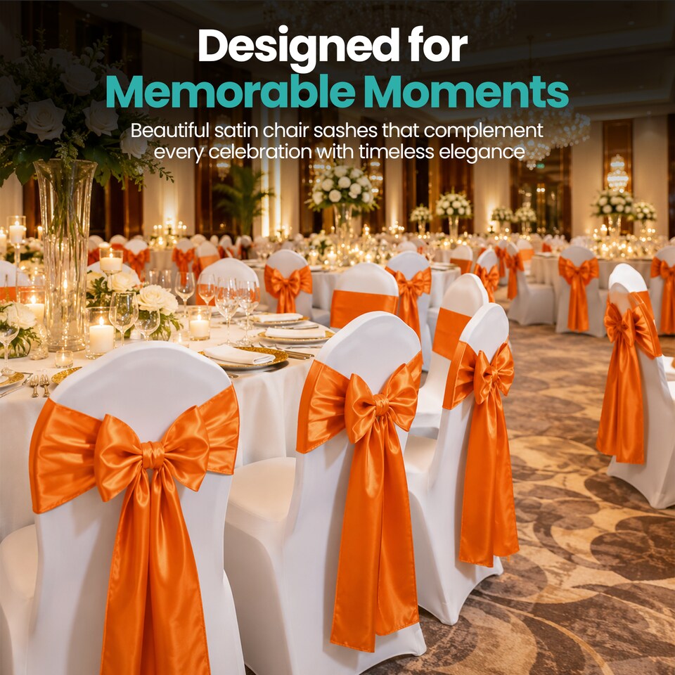 image 1 of 7"x108" Satin Chair Sash, Chair Sashes Hammed Edges Bow Tie - 1pc