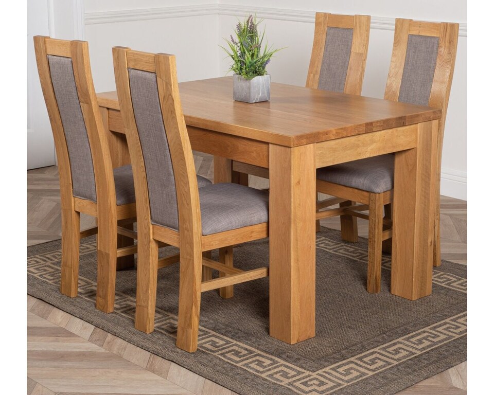 image 1 of Dakota 127 x 82cm Oak Small Dining Table and 4 Stanford Chairs | Brown | Brown