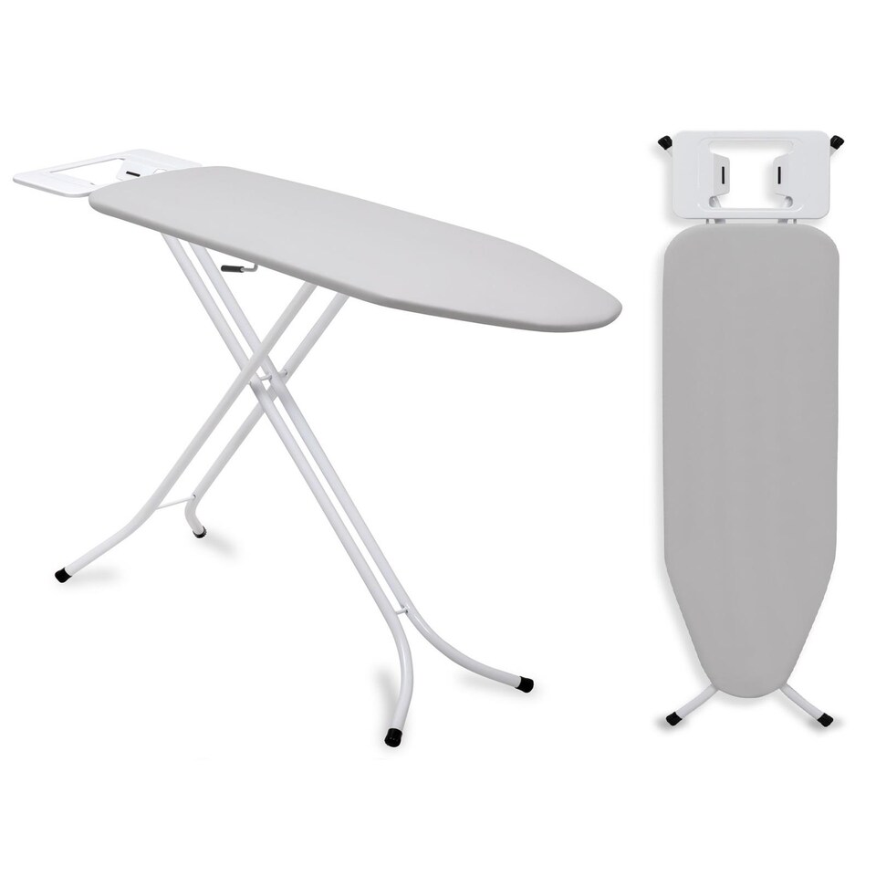 image 1 of Gr8 Home Ironing Board Folding Adjustable Non Slip Feet And Iron Rack Grey White 110x34cm
